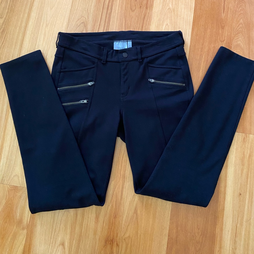 Athleta Black Ponte Zip Front Skinny Pants